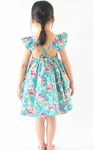 Kid 100% Cotton Simple Floral Prints Dress