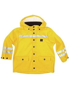 Kid Boys Yellow Reflective longline hooded Rain Coat / China Wholesale winter clothes for kids