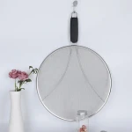 Kitchen Stainless Steel Fine Mesh Strainers Splatter Screen with Long Handle for Pan Mesh Frying Oil Baking Cooking Cover Flat L