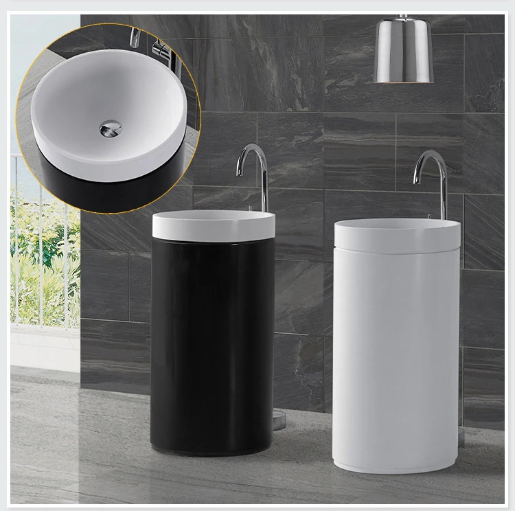 KKR Pedestal Freestanding basin acrylic Solid Surface Bathroom washing Sink Basin hotel stand alone basin