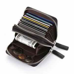 Korean Style RFID Double Zipper Multi Card Accordion Embossed Mens PU Leather Wallets
