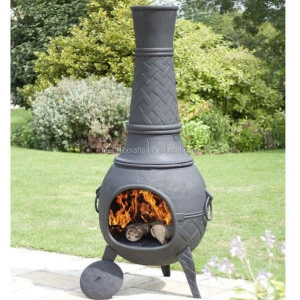 Large Cast Iron outdoor Chiminea with a weave pattern