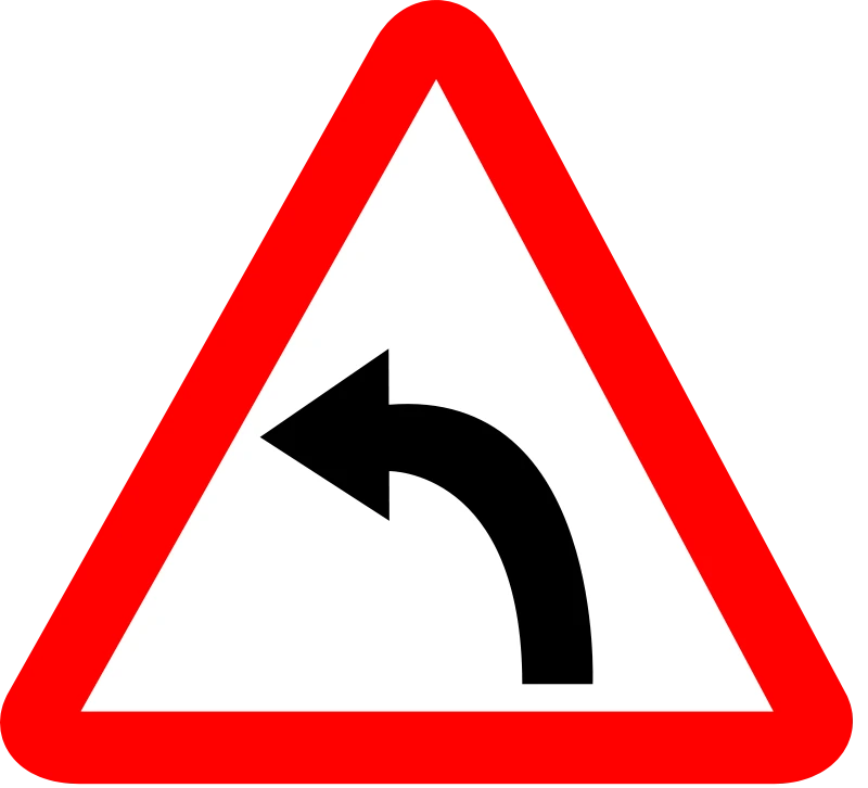 Left Hand Curve reflective road sign board