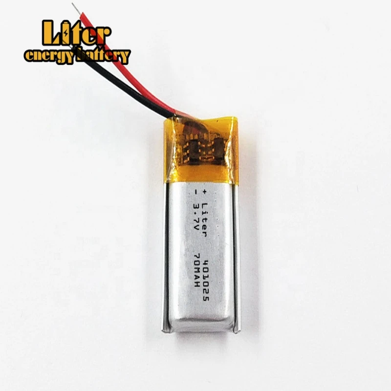 Lipo 401025 3.7V 70mAh rechargeable lithium polymer battery with pcb