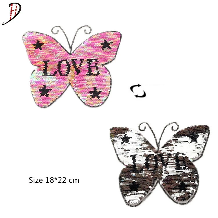 Love Butterfly  Reversible Sequin Embroidery Patches For Clothing