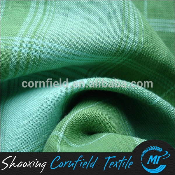 Low price high quality 55%LINEN 45%COTTON YARN DYED GREEN CHECK FABRIC