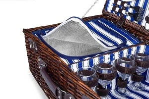 lunch sport outside picnic basket for four persons in classical portable with cooler bag hanging basket