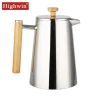 Luxury Oem  Easy To Clean Double Wall Stainless Steel Coffee Press Tea Kettle Teapot Set with Bamboo Handle