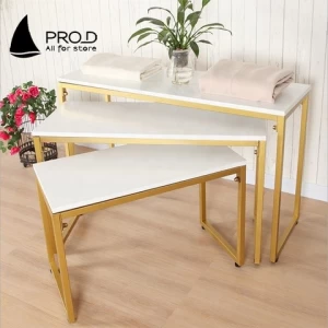 Mall clothing store, island table display stand high and low gold display table