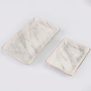 Marble Ceramic Jewelry Tray Ring Dish Ring Holder Display Organizer with Golden Edged