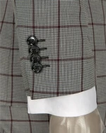 Men Double Breasted Plaid Grey Suit