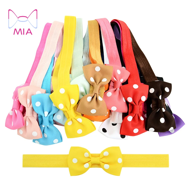 Mia Free Shipping 2.75 Inch Mini kids Small Bow Elastic Hair Bands Polka Dot Grosgrain Ribbon Bows Headband Hair Accessories