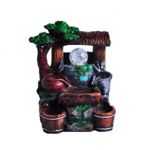 MINGYUAN indoor tabletop water fountain environmental resin waterfall home decor with LED colorful lights (water pump included)