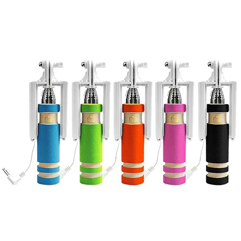 Mobile Phone Mini Selfie Stick with Button Wired Cotton Material Handle Selfie Stick