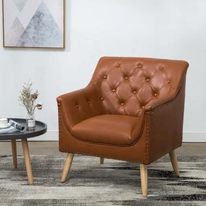 Modern American Style Synthetic Leather Tufted Nailhead Accent Chair Armchair for Living Room