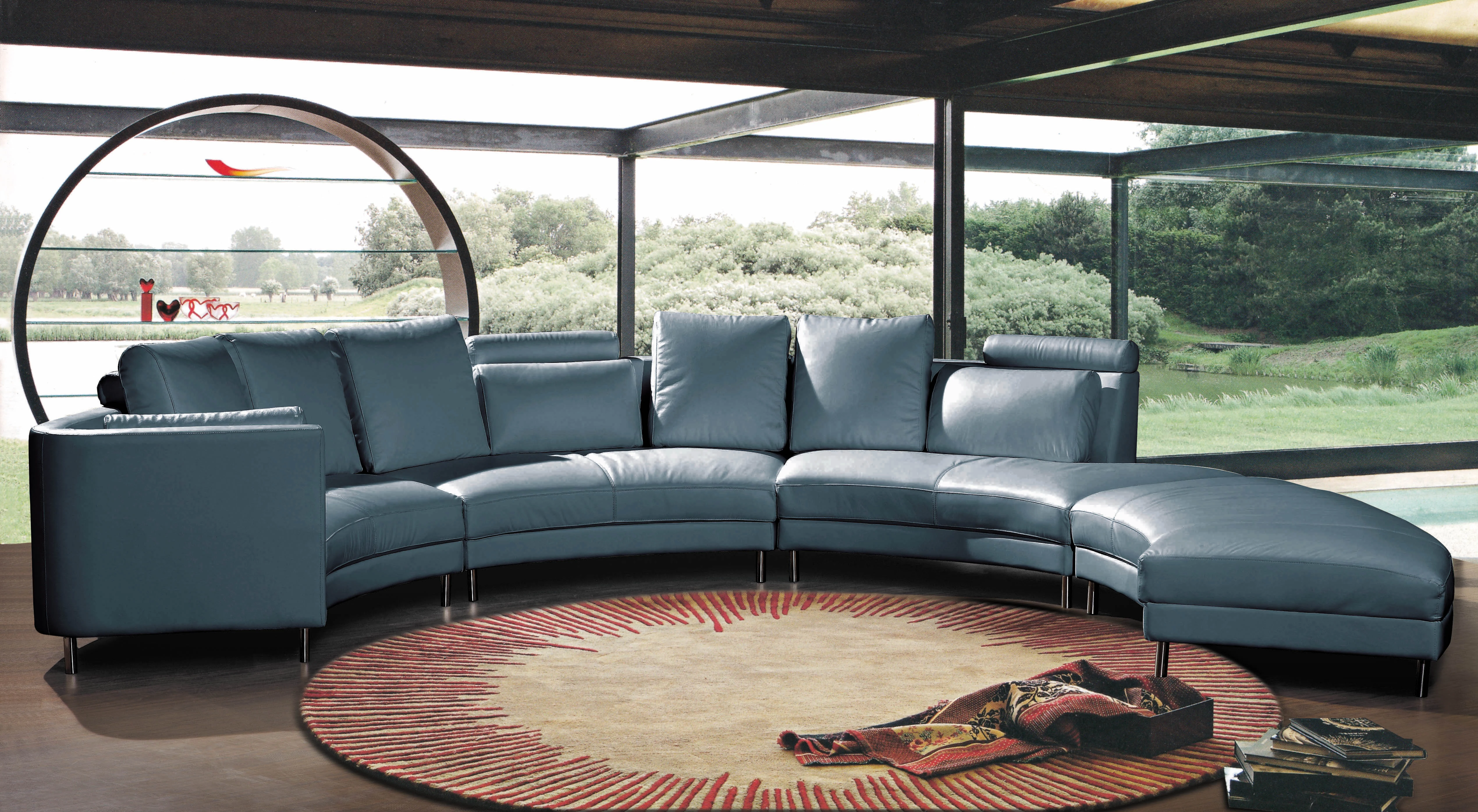 modern design round leather sofa home furniture set