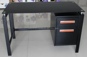 Modern glass top metal table office computer desk