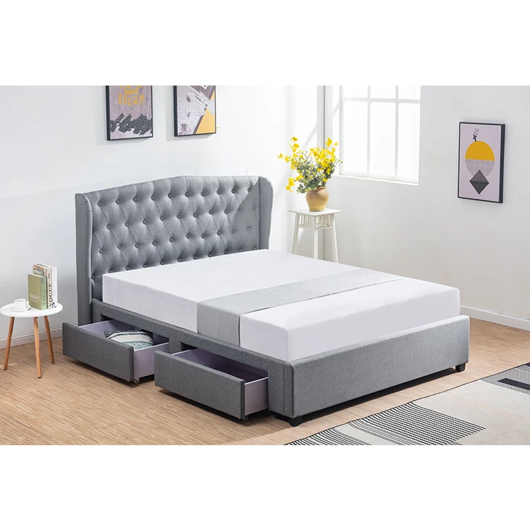 Modern new design storage bed queen size upholstered fabric bed with drawers
