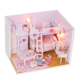 Mookids Doll house model toys role play elegant house  furnishing Pink Girl home room children toys kids not include glue