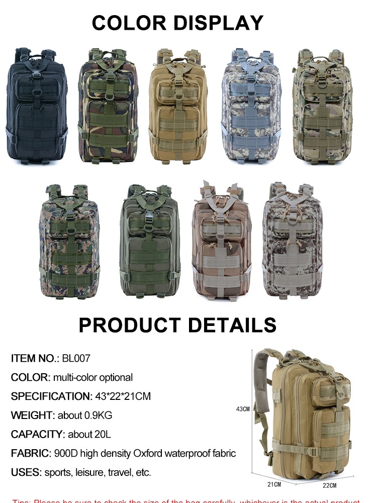 Mountain outdoor ultralight mochila camping back pack men molle bagpack camo assault military tactical backpack