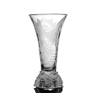 NAPPA hand blown cut engraved  lead free crystal glassware unique clear glass flower vase