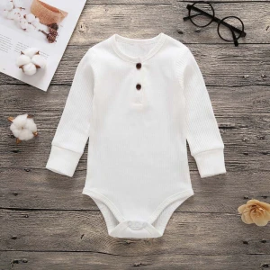 Natural Cotton Rib Onesie Ribbed Long Sleeve Solid Baby Romper