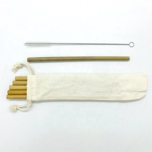 Natural Reusable Bamboo Drinking Straw Set With Cleaning Brush