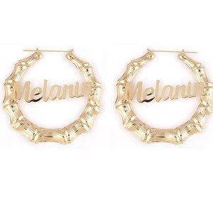 New Arrival Custom Letters Oversized One Circle Bamboo Joint Gold Hoop Earring