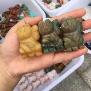 New arrival natural carved jade cat craft ornament rock quartz crystal lucky fortune cat carving crafts