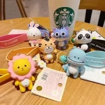New Cartoon rubber key chains Silicone Panda Cat Lion Tiger Rabbit Dinosaur baby toys Key Ring Women Bag Charm Pendant keychain