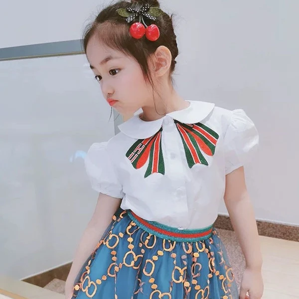 New Casual Cotton Summer Kids Girls Princess short Sleeve T Shirt and skirt 2 Pcs Set Cute Children Wear