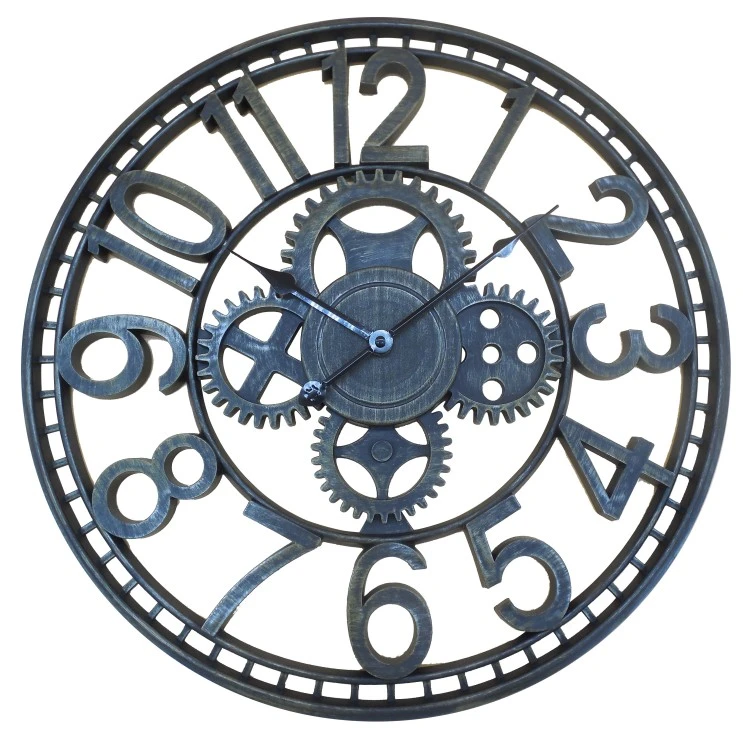 New Design Old Vintage Style Antique Big Plastic Mechanical Gear Wall Clock