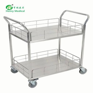 New design stainless steel 2-tier medical instrument trolley with castors for sale
