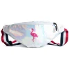 New Design Waterproof Laser Pocket Funny Pack Chest Bag, Custom Girl Flamingo Embroidery Shiny Leather Bum Waist Bag For Women