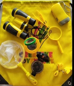 New Outdoor Exploration Kit for Kids ,Adventurer Set with Binoculars, Flashlight, Compass, Whistle, Magnifying Glass, Backbag