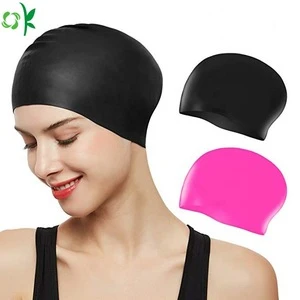 OKSILICONE High Quality Silicone Swim Cap for Women and Men Customized Prints Solids Elastic Swimming Hat Pool Swim Cap
