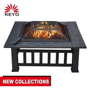 Outdoor Fire pit Metal Firepit Square Table Backyard Patio Garden Stove Wood Burning Fire Pit with Spark Screen