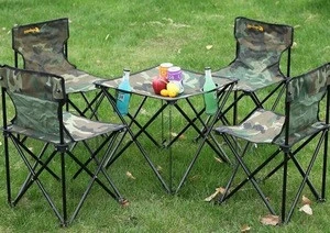 outdoor use portable camouflage fabric folding hiking and camping table and chair set
