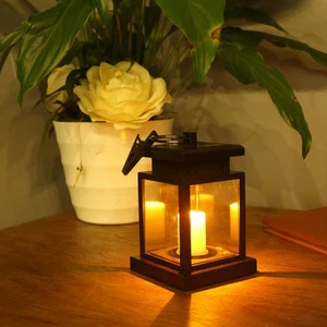 Outdoor Waterproof Solar Powered Candle Hanging Lanterns LED Light Garden Yard Wall Landscape Lamps