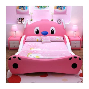 Pink color modern leather princess bedroom set girls beds  CB49