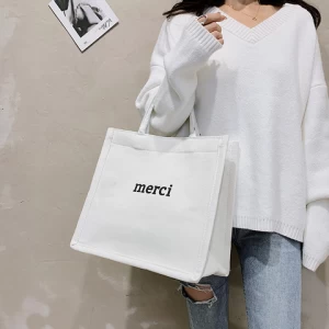 Plain large volume stereo cotton tote bag shopping working commute canvas bag with custom logo