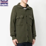 Polo neck long sleeve mens shirt pure wool knitted buttoned sweaters cardigans for mens