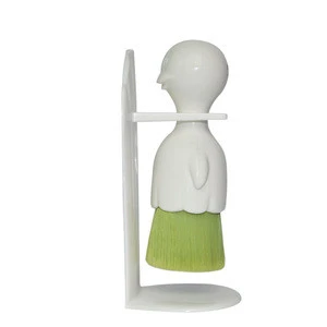 Private Design Sunny Doll Shape Soft Green Hair Facial Cleansing Brush With Bracket