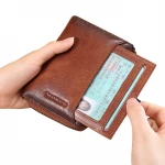 Professional manufacture custom Logo Minimalist Genuine Leather Wallet Men