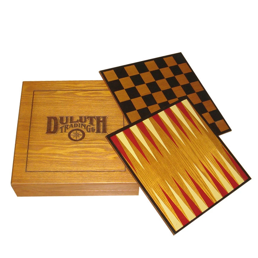 Promotional handmade wooden backgammon checkers chess game set