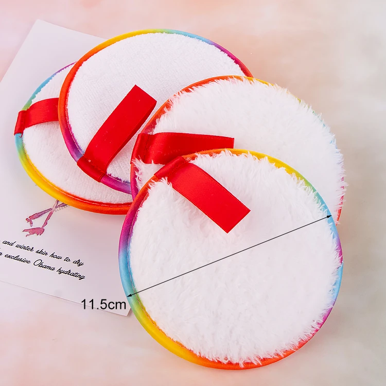 Rainbow Customized Brand Eco Friendly Microfiber Reusable Make Up Makeup Remover Pads With Custom Tag Logo