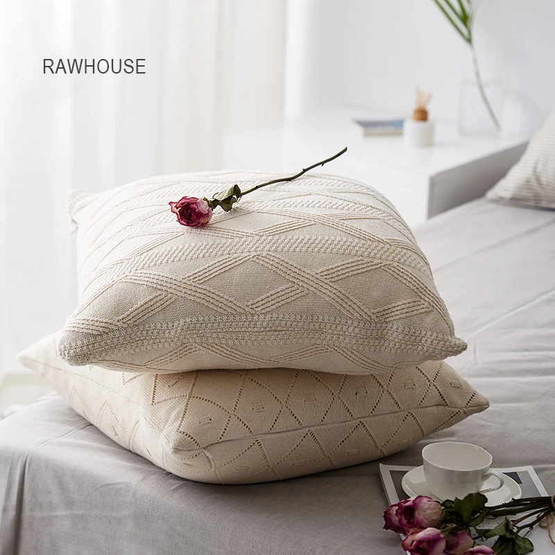 RAWHOUSE plain color cotton knitted  sweater cushion cover as linen pillow cover