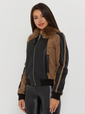 Real Sheepskin Fur Women Jacket, Winter Coat with Genuine Leather Trim