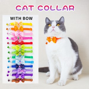 Rena Pet Colorful Adorable Fashion Adjustable Reflective Printing Nylon Cute Collar with Bow for Cat