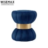 Round Blue Ottoman Velvet Stool With Gold Accessories Living Room Fabric Ottoman Pouf